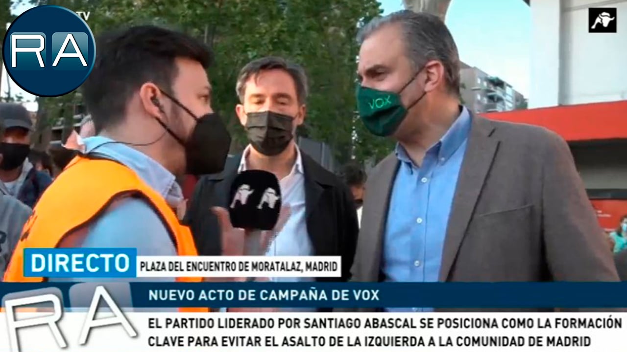 Hablamos con Javier Ortega Smith tras el acto de campaña de VOX en Moratalaz