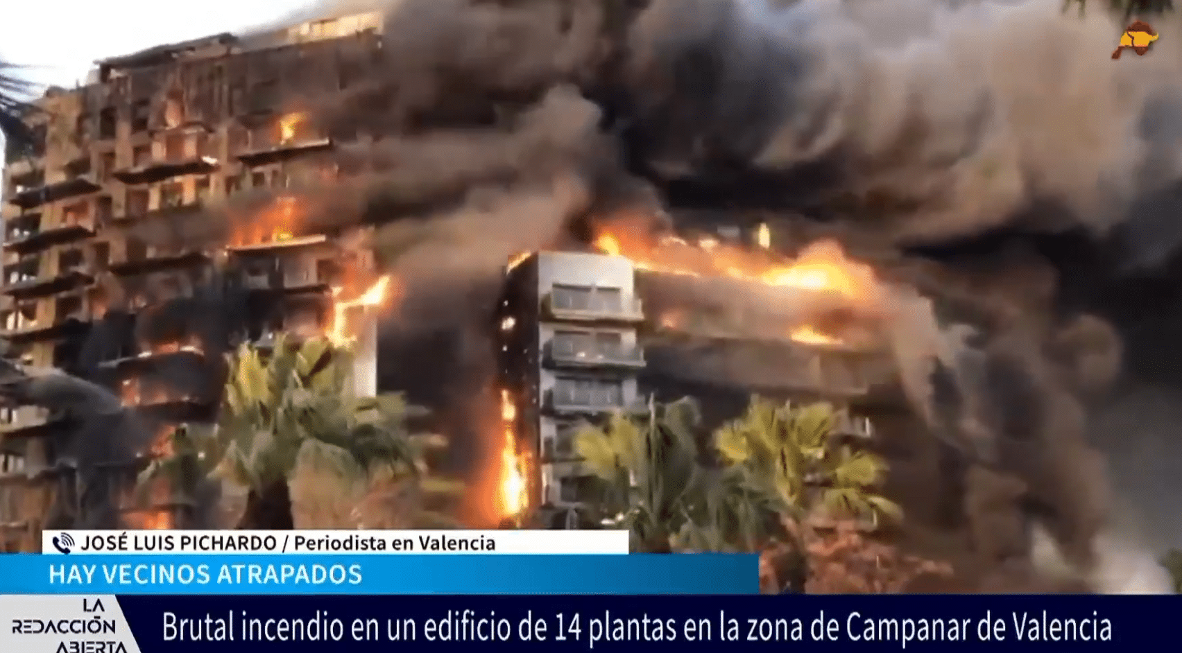 El periodista José Luis Pichardo nos cuenta el brutal incendio en un edificio de 14 plantas en Valencia