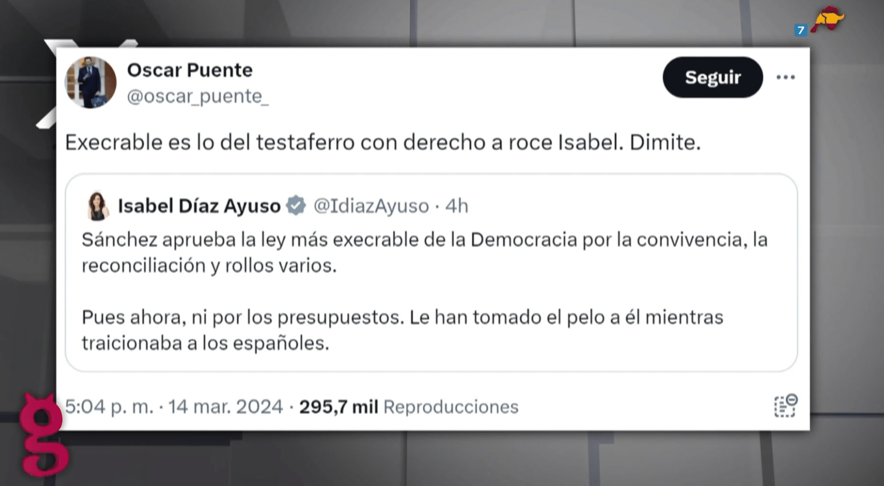  El ‘jabalí’ Óscar Puente llama “testaferro con derecho a roce” al novio de Ayuso