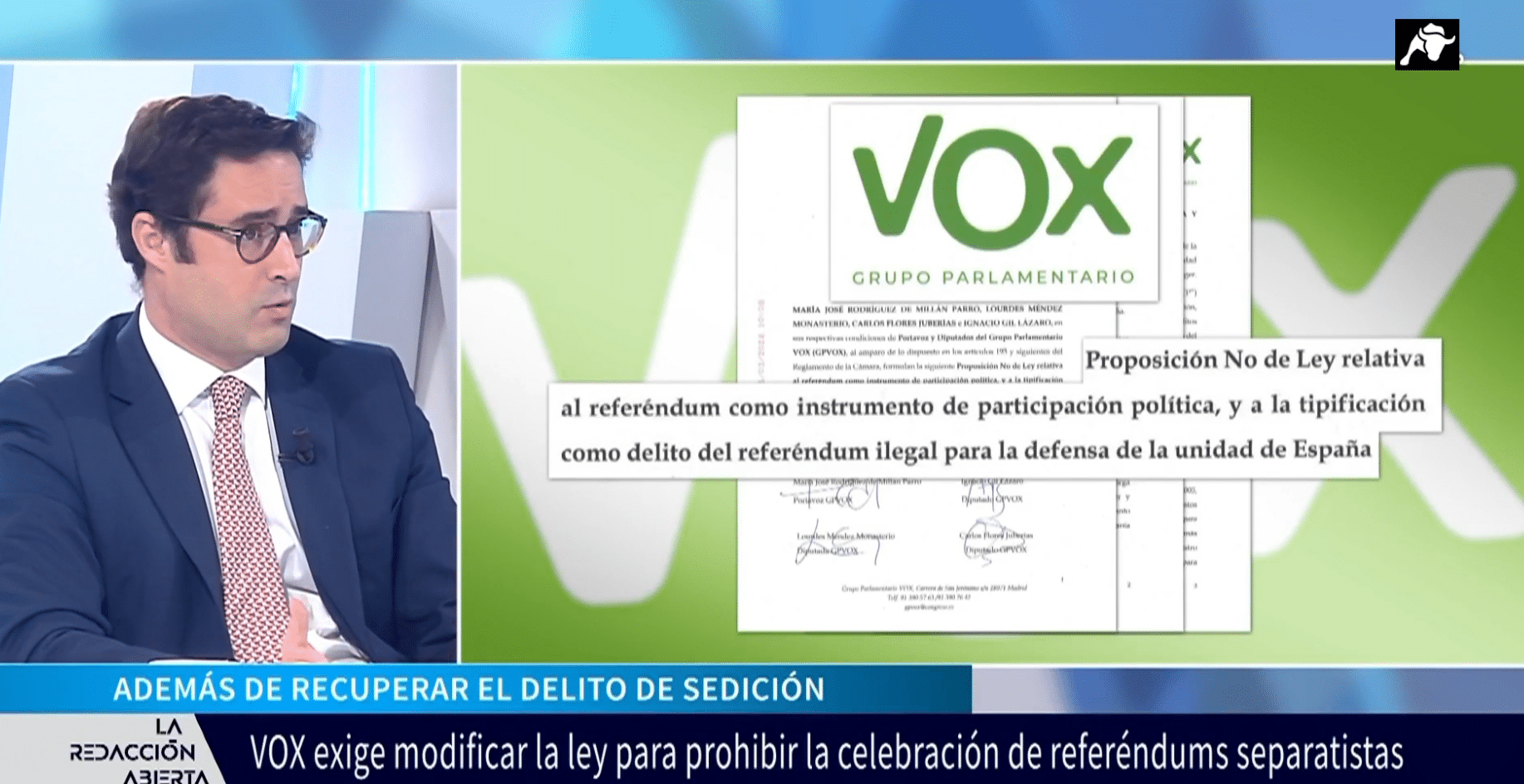 Vox exige la prohibición de referéndums separatistas, recuperar el delito de sedición y vetar a prófugos de la justicia en elecciones