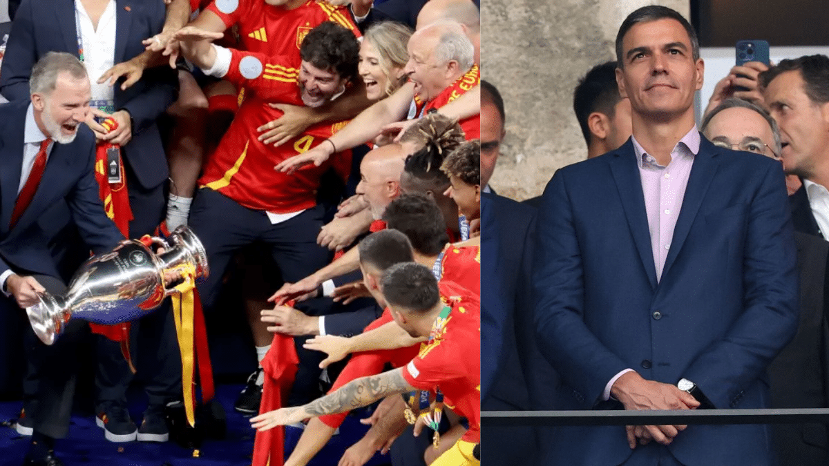 Las dos caras de la foto de la Eurocopa, Pedro Sánchez a fuera de la ansiada foto en el podio de los campeones