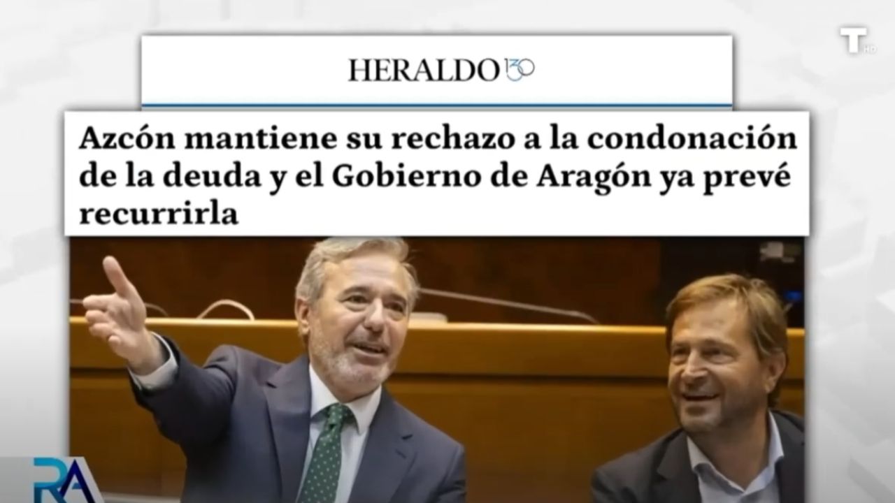 ARAGÓN anuncia que recurrirá la condonación de la deuda que el Gobierno aprueba mañana