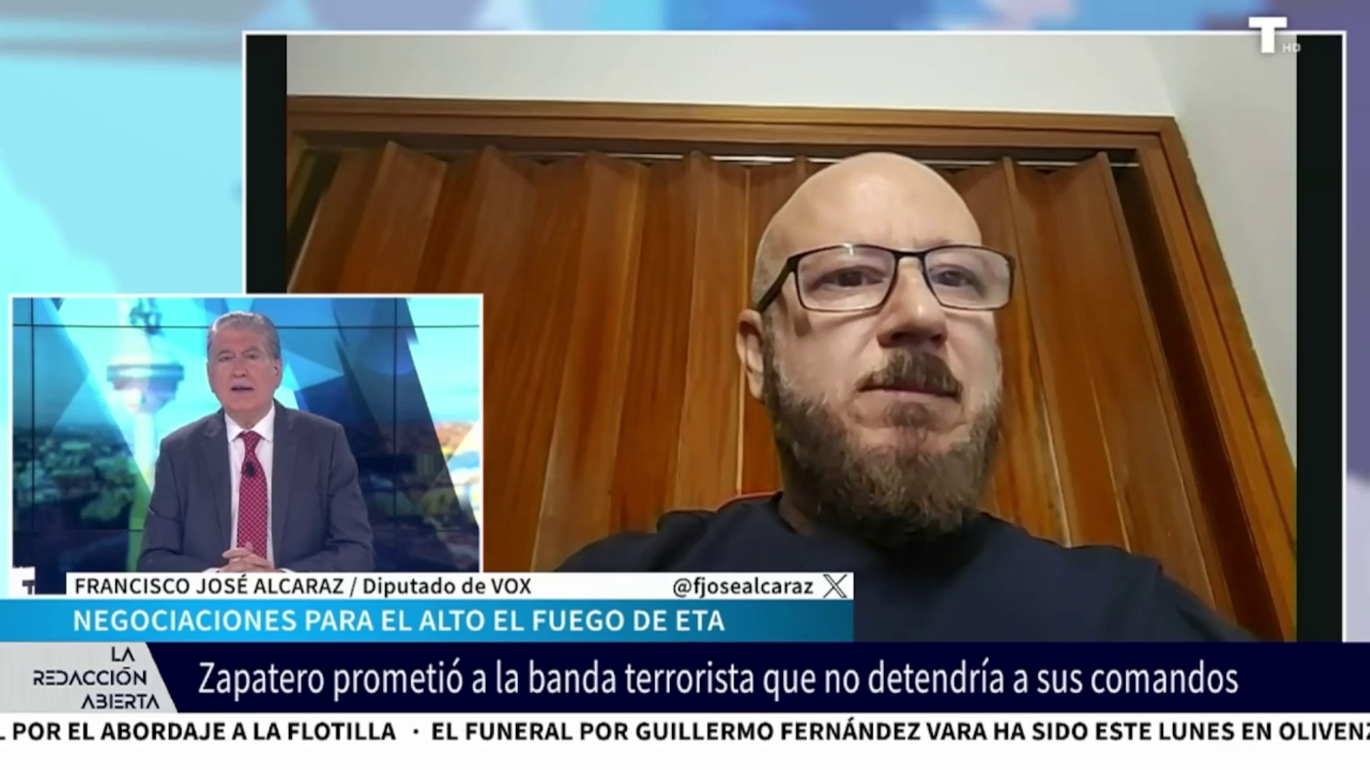 Francisco José Alcaraz: «Desde VOX nos vamos a querellar contra Zapatero por colaboración con ETA»