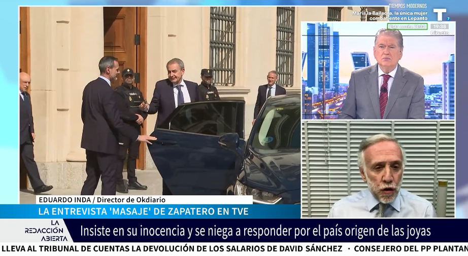 Eduardo Inda: «He visto muy tocado a Zapatero y parecía que iba a llorar»
